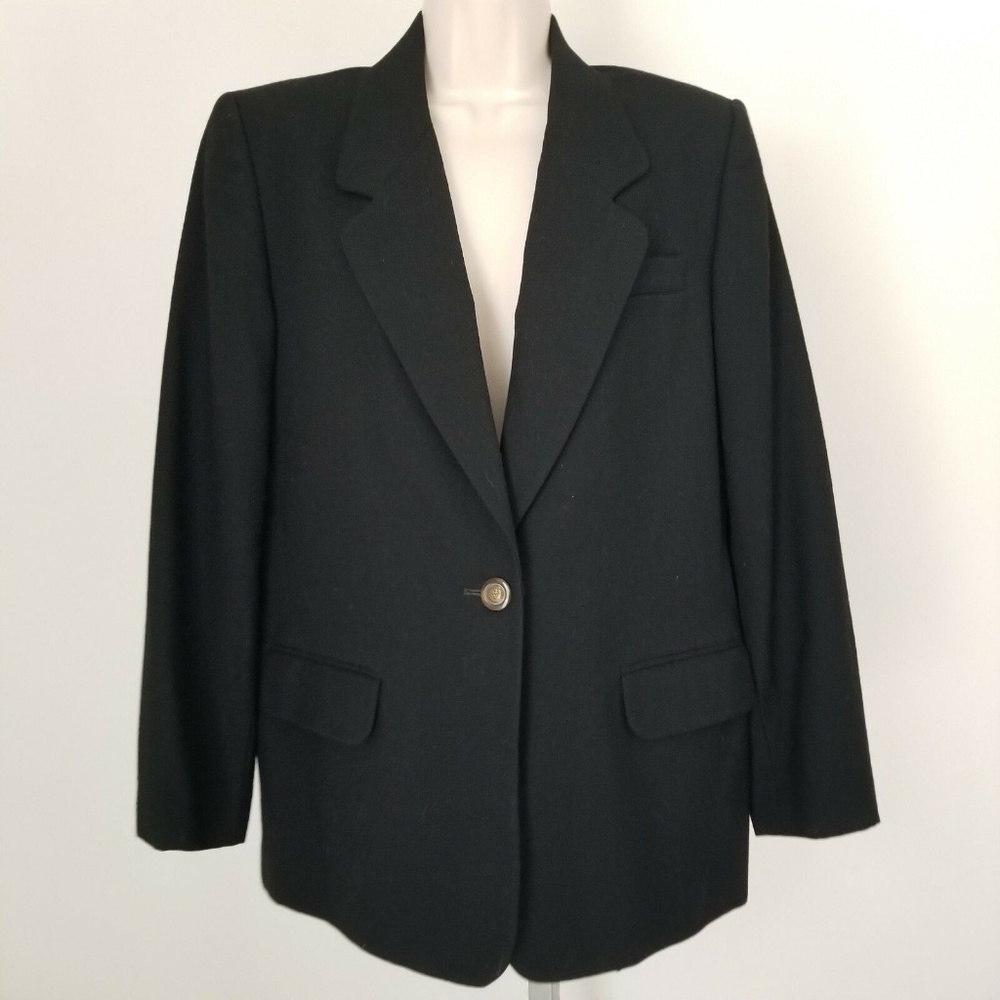 Black Talbots Petite Women's Wool Blazer Jacket